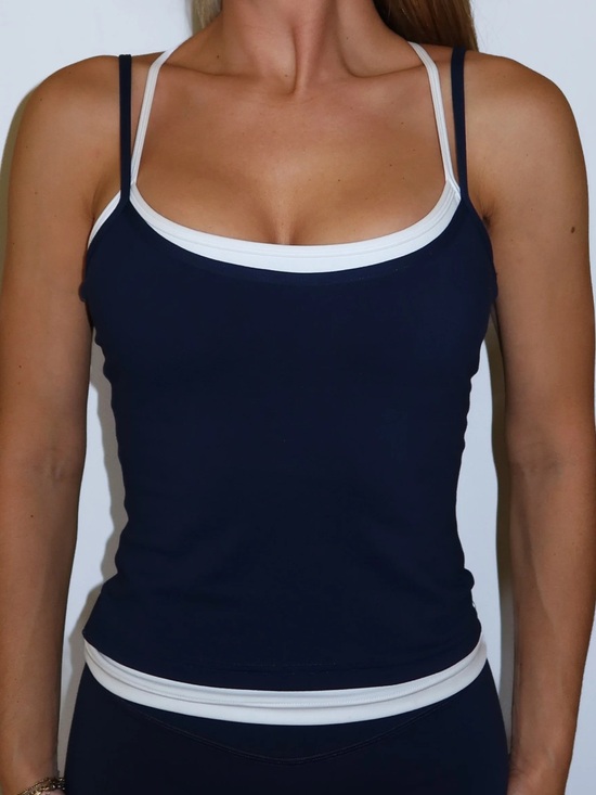 Liaison The Label Tops - Navy & White Double Layer Sporty Tank Top